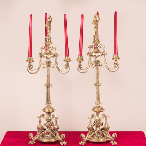 19THC PAIR OF BRASS CANDELABRA - ADDITIONAL PHOTO 4
