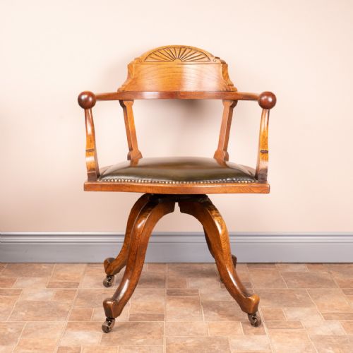 victorian oak revolving office desk chair - CATEGORY: ANTIQUE CHAIRS - DATED VICTORIAN