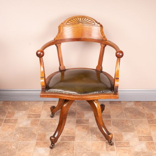 VICTORIAN OAK REVOLVING OFFICE DESK CHAIR - ADDITIONAL PHOTO 1