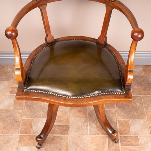 VICTORIAN OAK REVOLVING OFFICE DESK CHAIR - ADDITIONAL PHOTO 2