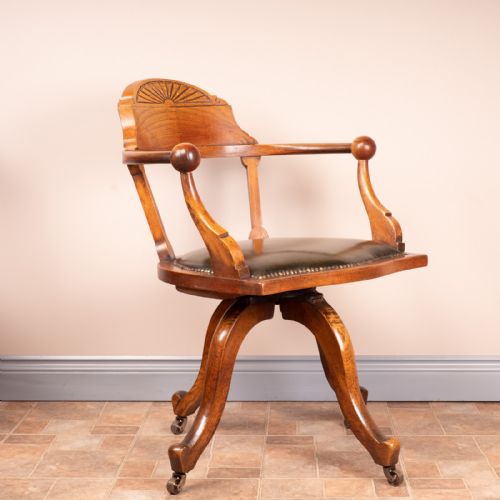 VICTORIAN OAK REVOLVING OFFICE DESK CHAIR - ADDITIONAL PHOTO 3
