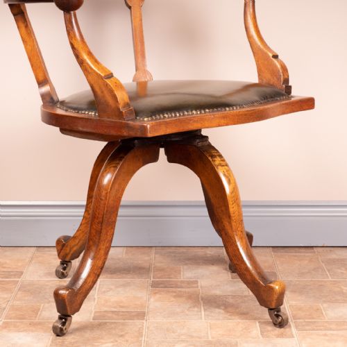 VICTORIAN OAK REVOLVING OFFICE DESK CHAIR - ADDITIONAL PHOTO 4