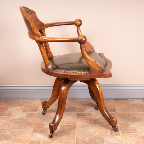 VICTORIAN OAK REVOLVING OFFICE DESK CHAIR - ADDITIONAL PHOTO 6