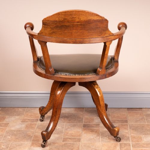 VICTORIAN OAK REVOLVING OFFICE DESK CHAIR - ADDITIONAL PHOTO 7
