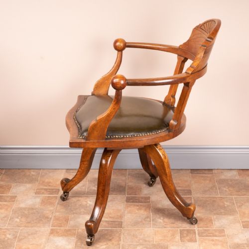VICTORIAN OAK REVOLVING OFFICE DESK CHAIR - ADDITIONAL PHOTO 8