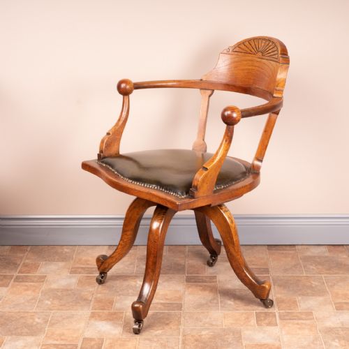 VICTORIAN OAK REVOLVING OFFICE DESK CHAIR - ADDITIONAL PHOTO 9