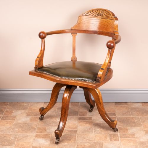 VICTORIAN OAK REVOLVING OFFICE DESK CHAIR - ADDITIONAL PHOTO 10