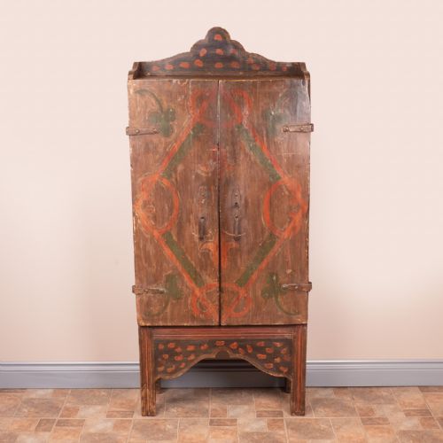 19thc spanish painted 2 door cupboard - CATEGORY: ANTIQUE CUPBOARDS - DATED 19TH CENTURY