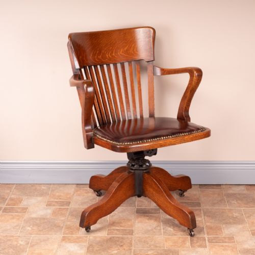 good quality oak revolving office desk chair - CATEGORY: ANTIQUE CHAIRS - DATED 1920