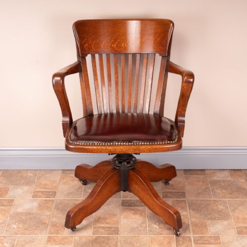 GOOD QUALITY OAK REVOLVING OFFICE DESK CHAIR - ADDITIONAL PHOTO 1