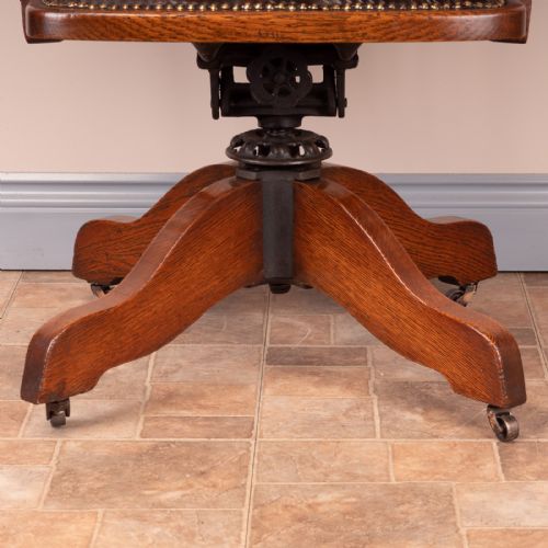 GOOD QUALITY OAK REVOLVING OFFICE DESK CHAIR - ADDITIONAL PHOTO 2