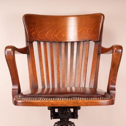 GOOD QUALITY OAK REVOLVING OFFICE DESK CHAIR - ADDITIONAL PHOTO 3