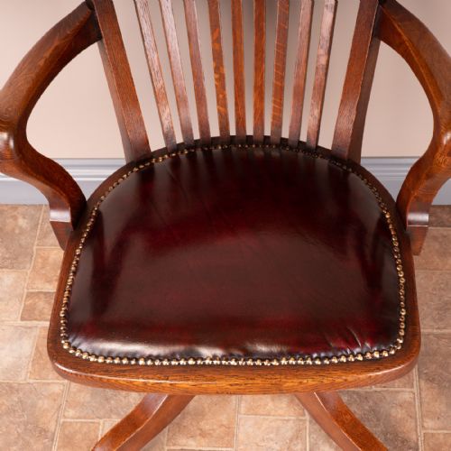 GOOD QUALITY OAK REVOLVING OFFICE DESK CHAIR - ADDITIONAL PHOTO 4