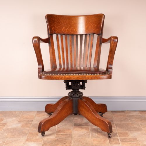 GOOD QUALITY OAK REVOLVING OFFICE DESK CHAIR - ADDITIONAL PHOTO 5