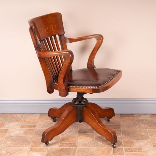 GOOD QUALITY OAK REVOLVING OFFICE DESK CHAIR - ADDITIONAL PHOTO 6