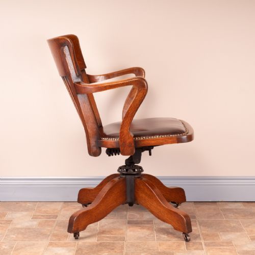 GOOD QUALITY OAK REVOLVING OFFICE DESK CHAIR - ADDITIONAL PHOTO 7