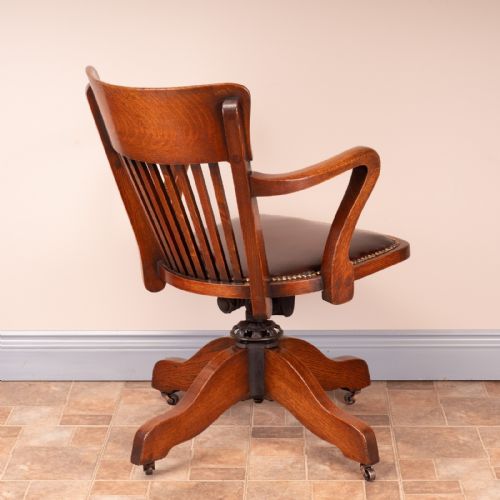 GOOD QUALITY OAK REVOLVING OFFICE DESK CHAIR - ADDITIONAL PHOTO 8
