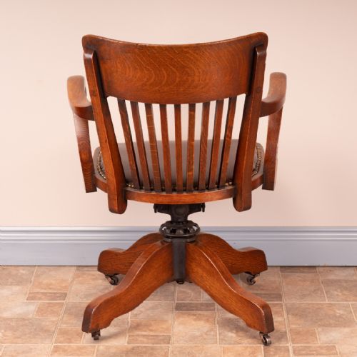 GOOD QUALITY OAK REVOLVING OFFICE DESK CHAIR - ADDITIONAL PHOTO 9