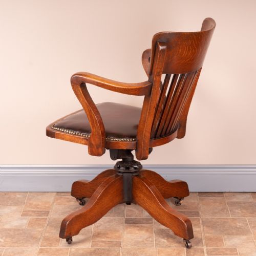 GOOD QUALITY OAK REVOLVING OFFICE DESK CHAIR - ADDITIONAL PHOTO 10