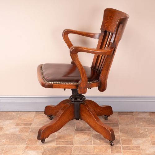 GOOD QUALITY OAK REVOLVING OFFICE DESK CHAIR - ADDITIONAL PHOTO 11