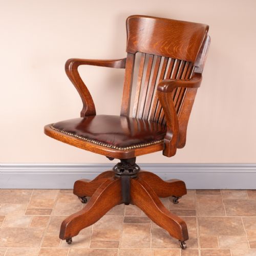 GOOD QUALITY OAK REVOLVING OFFICE DESK CHAIR - ADDITIONAL PHOTO 12