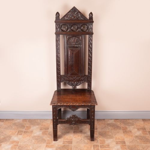 carved oak high backed side chair - CATEGORY: ANTIQUE CHAIRS - DATED 19TH CENTURY