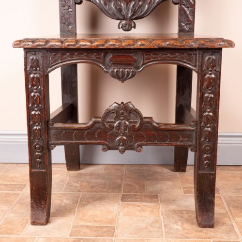 CARVED OAK HIGH BACKED SIDE CHAIR - ADDITIONAL PHOTO 5