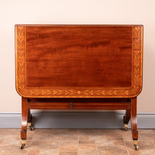 inlaid mahogany edwardian sutherland table - CATEGORY: ANTIQUE TABLES - DATED EDWARDIAN