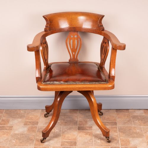 oak revolving office desk chair - CATEGORY: ANTIQUE CHAIRS - DATED 1920