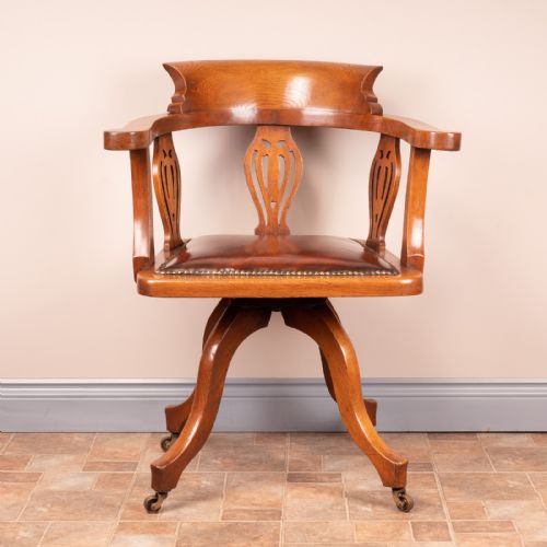 OAK REVOLVING OFFICE DESK CHAIR - ADDITIONAL PHOTO 1