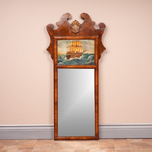 walnut mirror with a nautical painted scene - CATEGORY: ANTIQUE MIRRORS - DATED 1920