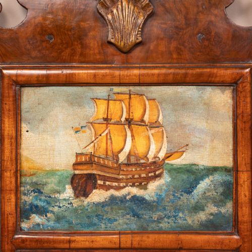 WALNUT MIRROR WITH A NAUTICAL PAINTED SCENE - ADDITIONAL PHOTO 1