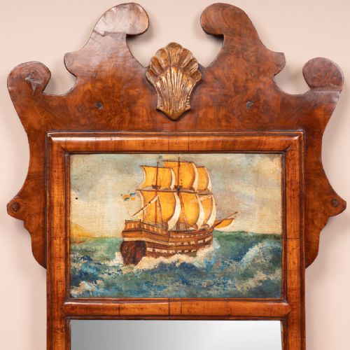 WALNUT MIRROR WITH A NAUTICAL PAINTED SCENE - ADDITIONAL PHOTO 2