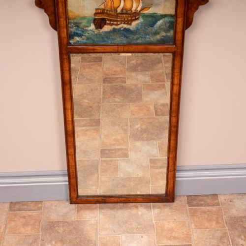 WALNUT MIRROR WITH A NAUTICAL PAINTED SCENE - ADDITIONAL PHOTO 3