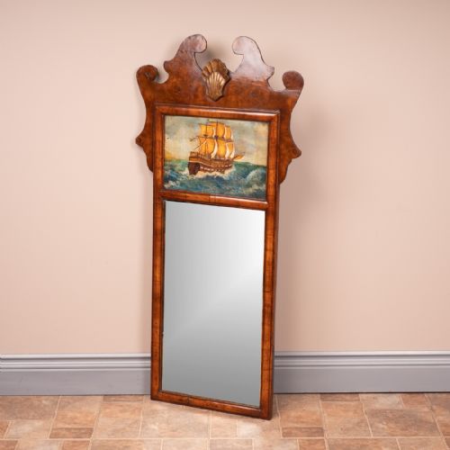 WALNUT MIRROR WITH A NAUTICAL PAINTED SCENE - ADDITIONAL PHOTO 4