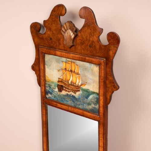 WALNUT MIRROR WITH A NAUTICAL PAINTED SCENE - ADDITIONAL PHOTO 5