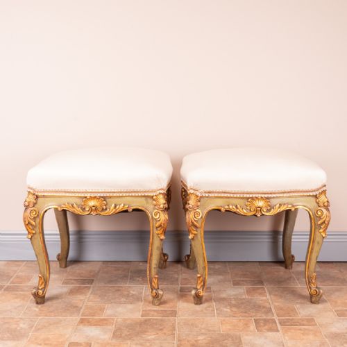 DECORATIVE PAIR OF PAINTED AND GILDED CONTINENTAL 19THC STOOLS - ADDITIONAL PHOTO 5