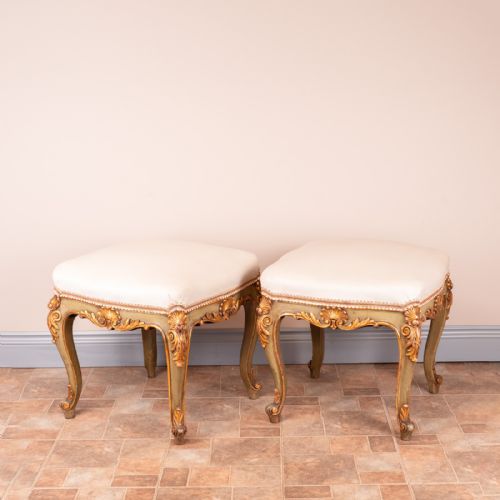DECORATIVE PAIR OF PAINTED AND GILDED CONTINENTAL 19THC STOOLS - ADDITIONAL PHOTO 6