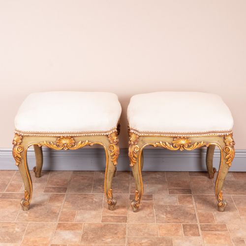 DECORATIVE PAIR OF PAINTED AND GILDED CONTINENTAL 19THC STOOLS - ADDITIONAL PHOTO 7