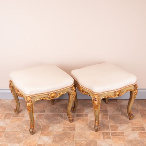 DECORATIVE PAIR OF PAINTED AND GILDED CONTINENTAL 19THC STOOLS - ADDITIONAL PHOTO 8