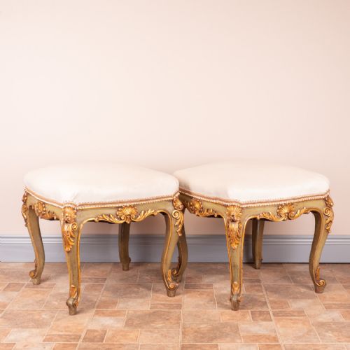 DECORATIVE PAIR OF PAINTED AND GILDED CONTINENTAL 19THC STOOLS - ADDITIONAL PHOTO 9