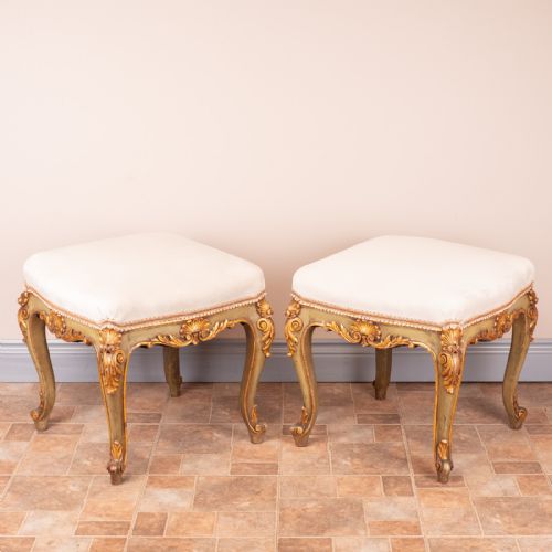 DECORATIVE PAIR OF PAINTED AND GILDED CONTINENTAL 19THC STOOLS - ADDITIONAL PHOTO 10