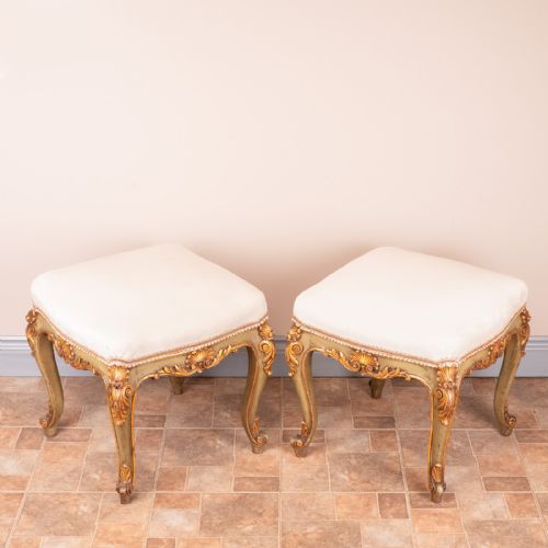 DECORATIVE PAIR OF PAINTED AND GILDED CONTINENTAL 19THC STOOLS - ADDITIONAL PHOTO 11