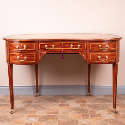 GOOD QUALITY EDWARDIAN INLAID MAHOGANY KIDNEY SHAPED WRITING TABLE - ADDITIONAL PHOTO 2