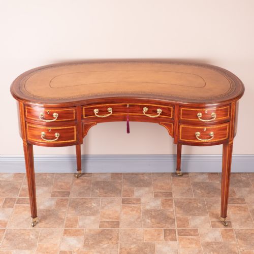 GOOD QUALITY EDWARDIAN INLAID MAHOGANY KIDNEY SHAPED WRITING TABLE - ADDITIONAL PHOTO 3