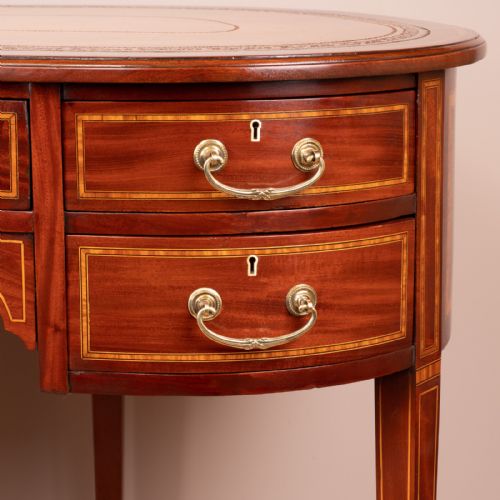 GOOD QUALITY EDWARDIAN INLAID MAHOGANY KIDNEY SHAPED WRITING TABLE - ADDITIONAL PHOTO 4