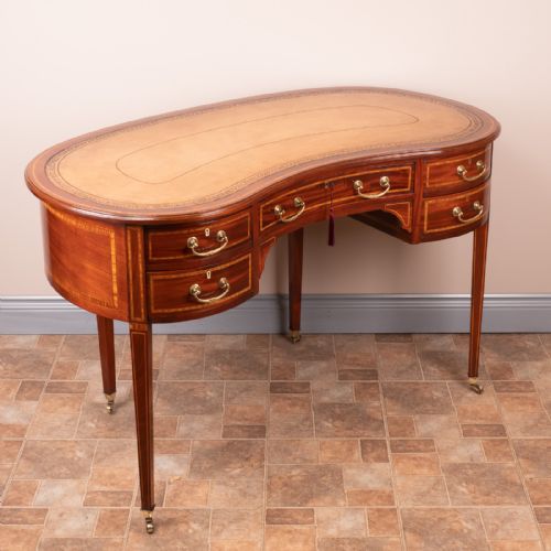 GOOD QUALITY EDWARDIAN INLAID MAHOGANY KIDNEY SHAPED WRITING TABLE - ADDITIONAL PHOTO 5