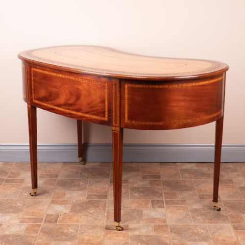 GOOD QUALITY EDWARDIAN INLAID MAHOGANY KIDNEY SHAPED WRITING TABLE - ADDITIONAL PHOTO 6