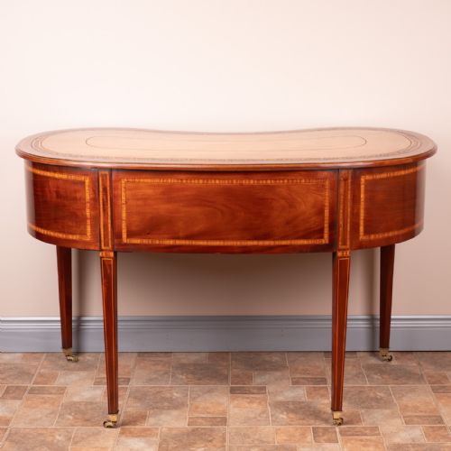 GOOD QUALITY EDWARDIAN INLAID MAHOGANY KIDNEY SHAPED WRITING TABLE - ADDITIONAL PHOTO 7