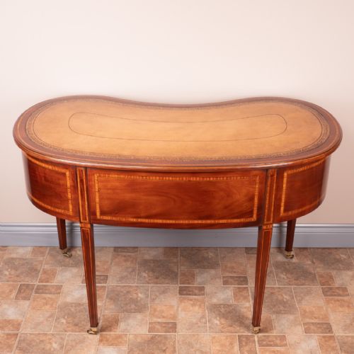GOOD QUALITY EDWARDIAN INLAID MAHOGANY KIDNEY SHAPED WRITING TABLE - ADDITIONAL PHOTO 8